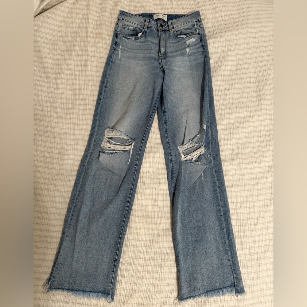 BKE Women's Light Blue Distressed Wide Leg Jeans